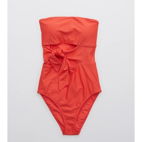 Aerie Coral Cut Out One Piece Swimsuit Tie Front Size XL Full Coverage - Picture 7 of 8